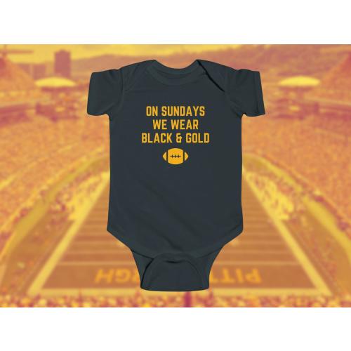 Black and Gold, Cutest football fan bodysuit, Pittsburgh football, Pittsburgh bodysuit, baby shower gift, football season baby bodysuit