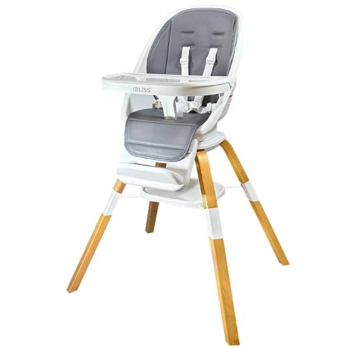 TruBliss Turn-A-Tot High Chair for Babies and Toddlers, 2 in 1 Wooden Portable Baby Feeder or Adjustable Child's Seat with 360 Degree Swivel, Removable Tray, and Pad (Earl Grey)