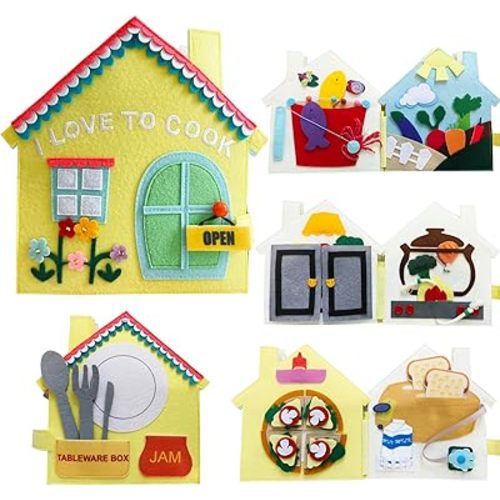 MOVEBO- Quiet Book Baby Book Fabric Book Busy Book Fun Interactive Book for Toddlers 1-3 Years Old, Development and Montessori Toy (Kitchen Story)