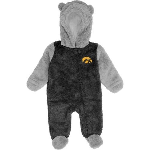 Newborn Black/Gray Iowa Hawkeyes Game Nap Teddy Fleece Bunting Full-Zip Sleeper, 3-6 M