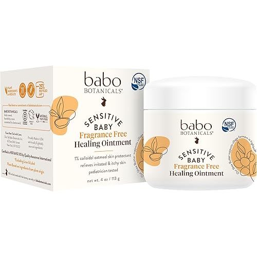 Babo Botanicals Sensitive Baby Fragrance-Free All Natural Healing Ointment - 99% Organic & 1% Colloidal Oat - Steroid-Free - NSF Certified - for Eczema, Irritated/Itchy Skin - Face, Body, Diaper Area