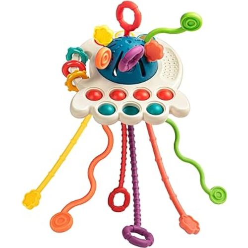 Vanmor Montessori Toys for 18+ Months Old, Baby Sensory Toys for Toddlers, Octopus Silicone Pull String Activity Learning Toys, Bath Travel Teething Toys for Infant 1-3, Gifts for Boys and Girls