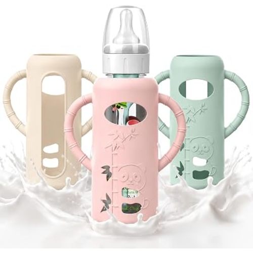 3 PCS Dr Brown Glass Bottles Silicone Sleeves, Compatible with Dr Browns Glass Bottles 8 oz, Anti-Drop Dr Brown Baby Bottles Sleeves with Handles, Heat-Insulating and Easy to Clean