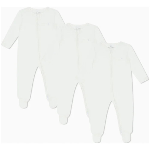 Stripe Two Way Zip-Up Sleepsuit 3 Pack, White - MORI Sleepwear | Maisonette