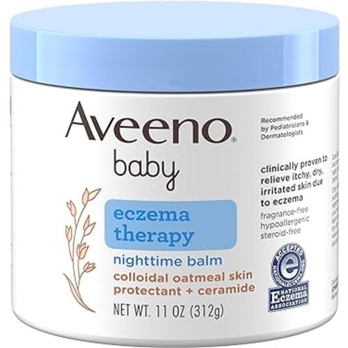Aveeno Baby Eczema Therapy Nighttime Moisturizing Body Balm, Nourishing Skin Protectant Soothes & Relieves Dry, Itchy Skin from Eczema, Hypoallergenic, Fragrance- & Steroid-Free, 11 oz