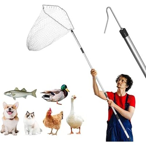 Chicken net Catcher, Chicken coop Accessories, 75 -inch Thickened Stainless Steel Catcher net, Suitable for Poultry and Outdoor Animals Such as Chickens, Birds, Goose, Duckling, Fish, etc.