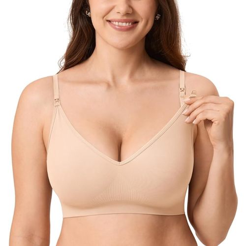 MOMANDA Sleep Nursing Bras for Breastfeeding Seamless Wirefree Maternity Bra V Neck Comfortable Bralette
