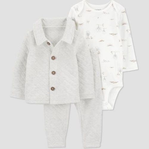 Carter's Just One You®️ Baby Boys' 3pc Top & Bottom Set - Gray Newborn