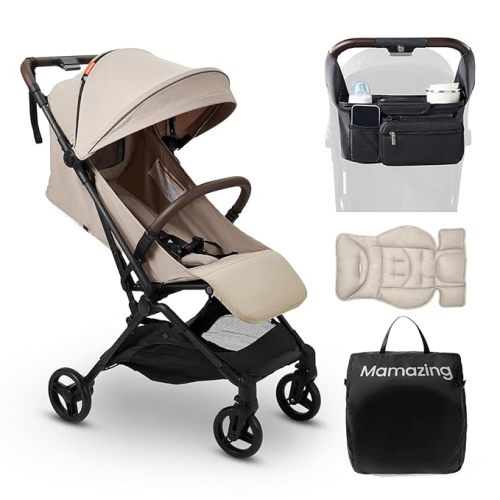 MAMAZING Ultra Air Lightweight Baby Travel Stroller with Carbon Fiber Frame, Compact & Airplane-Friendly, One-Handed Fold, 11.6 lbs, Perfect for Toddlers, Simply Taupe