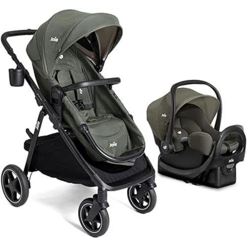 Joie Ginger LX Stroller and Rue Infant Car Seat Travel System with Anti-Rebound Base and All-Wheel Suspension (Evergreen)