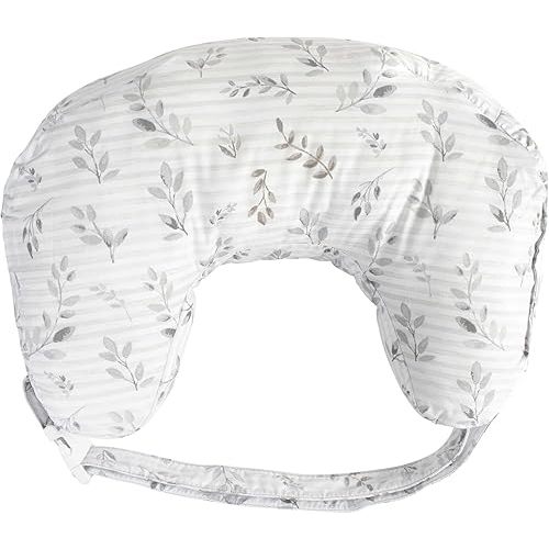 Boppy Nursing Pillow Best Latch, Gray Pennydot Leaf Stripe, Lactation Consultant Created, Firm Contoured and Plush Sides for Breastfeeding Options, Padded Belt, Plus Sized to Petite, Machine Washable