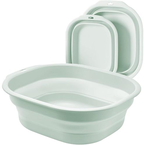 2 Pack Collapsible Wash Basin Set, Foldable Dish Tub, Small Medium Portable Sink for Kitchen, Camping, RV, Baby Bottles, Laundry, Plastic Washbasin -Green
