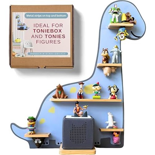 BigStep Large Magnetic Shelf for Toniebox - Metal Strips on Top and Bottom to Hold Tonie Characters and Other Accessories - Use as Wall Shelf or Free Standing - Dinosaur