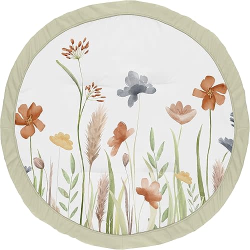 Sweet Jojo Designs Boho Floral Garden Flower Girl Baby Play Mat Tummy Time Activity Infant Playmat Playpen Tent Teepee Floor Sage Green Watercolor Bohemian Floral Farmhouse Vintage Shabby Chic Nature