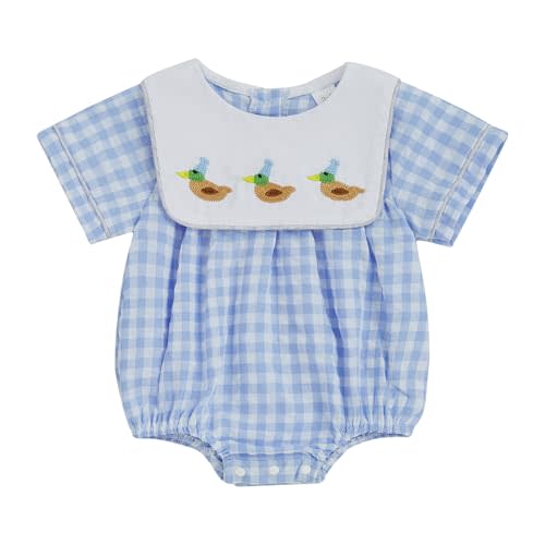 SAYOO Baby Girls Duck Romper Mallard Duck Embroidery Smocked Bubble Romper Bodysuit Newborn Infant Toddler Hunting Outfit
