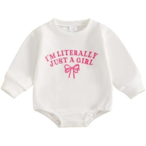 Newborn Bow Baby Girl Outfit I’m Literally Just a Girl Onesie Long Sleeve Bubble Romper Sweatshirt Cute Bodysuit Fall