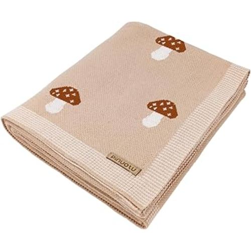 Mushroom Baby Blanket for Boys & Girls,100% Cotton Knitted Receiving Swaddle Crib Stroller Blanket (Cream /40x 31 inches)