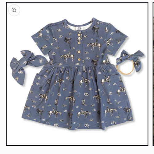 Cowgirl Blues Cotton Dress with Pockets / Matching Bow – Cowkid Clothing Company