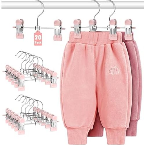 DOIOWN 20 Pack Baby Hangers, Baby Pants Hangers with Clips,Toddler Hanger for Pants, Skirts, Clothes, Non Slip Space Saving Kids Hangers for Closet Organization,Newborn Essentials Closest Organizer