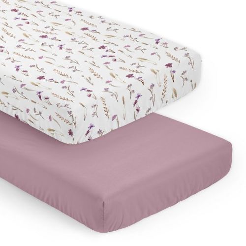 Sweet Jojo Designs Girl Fitted Crib Sheets Set Watercolor Floral Garden Purple and Taupe 2pc