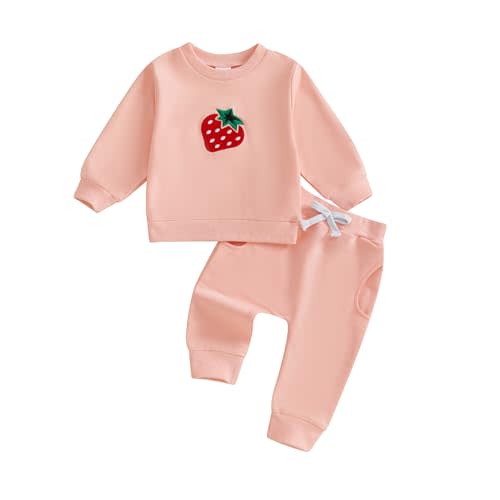 Amnnchya Toddler Clothes for Baby Girls Cute Strawberry Long Sleeve Sweatshirt Pants Girls Warm Fall Winter Outfits Set