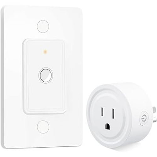 LoraTap Mini Remote Control Outlet Plug Adapter with Remote Wall Switch, 656ft Range Wireless Remote Control for Indoor Lamps and Household Appliances, No Hub Required, 10A/1100W, White