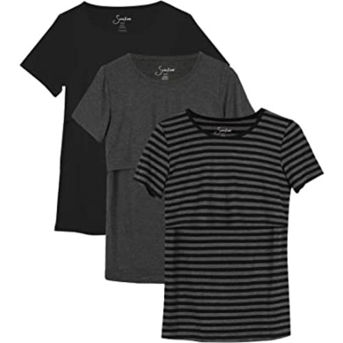 Sosolism 3 Pack Maternity Nursing Short Sleeve Tops for Breastfeeding
