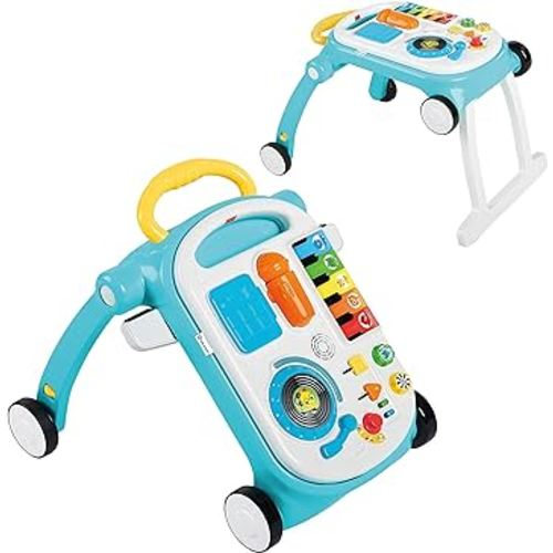 Baby Einstein Musical Mix ‘N Roll 4-in-1 Push Walker, Activity Center, Toddler Table and Floor -Toy for 6 Months+, Blue