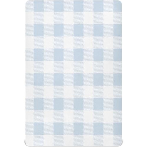 Kigai Sky Blue Plaid Crib Sheets for Boys Girls Jersey Knit Fitted Crib Sheet Baby Crib Sheet for Standard Crib and Toddler Bed Mattresses, Cozy Soft Breathable, 28 x 52 inch
