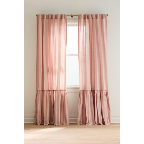 Peggy Cotton Ruffle Striped Curtain - Mauve Pink / 108 x 50