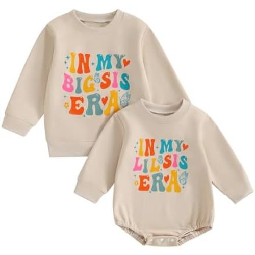 Canis Big Sister Little Sister Matching Outfit in My Big Sis Little Sis Era Pullover Sweatshirt and Newborn Romper Set