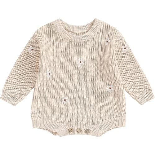 FYBITBO Baby Girl Boy Sweater Knit Oversized Pullover Sweatshirt Romper Onesie Warm Fall Winter Clothes Outfit Newborn