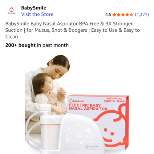 BabySmile Baby Nasal Aspirator BPA Free & 3X Stronger Suction | for Mucus, Snot & Boogers | Easy to Use & Easy to Clean