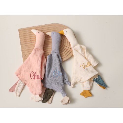 Goose lovey organic muslin Baby muslin comforter Personalized baby muslin lovey, Embroidered security blanket, Gift for new baby