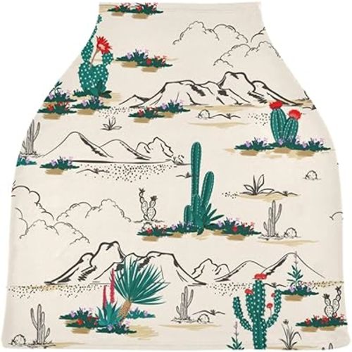 Blueangle Desert Cactus Baby Car Seat Cover Canopy Stretchy Soft Nursing Breastfeeding Cover Multi-Use Breathable Stroller Cover