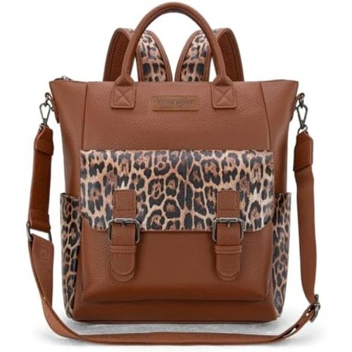 Montana West Wrangler Womens Convertible Backpack Purse with Adjustable Crossbody Shoulder Strap for Work Travel Leopard Cheetah Print WG175-9110BR-LP