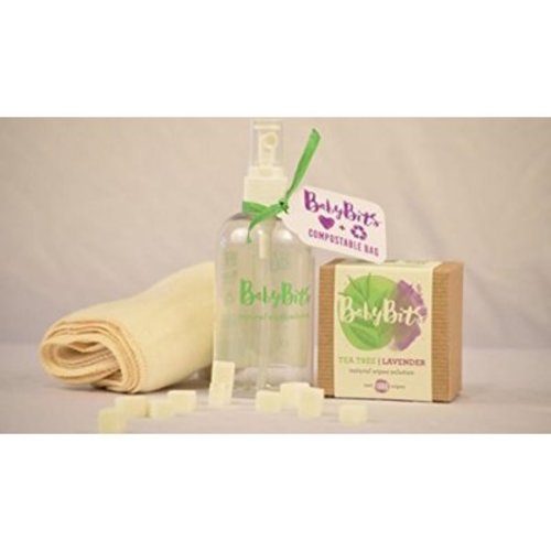 Baby Bits Starter Kit Set - 1 Box of Baby Bits Wipe Solution, 1 Baby Bits Spray Bottle and 3 OsoCozy Organic Flannel Cotton Wipes