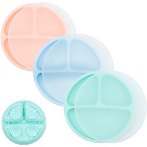 WeeSprout Suction Plates for Babies & Toddlers | 100% Silicone | Plates Stay Put with Suction Feature | Divided Design | 3 Pack
