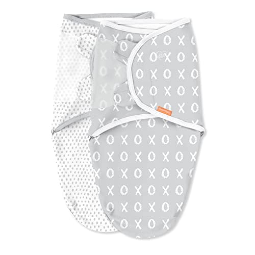 SwaddleMe® Easy Change™ Swaddle – Size Small/Medium, 0-3 Months, 2-Pack (Kiss Ya) Easy to Use Newborn Swaddle with Bottom Zipper So You Can Change Diaper Without Unwrapping Baby