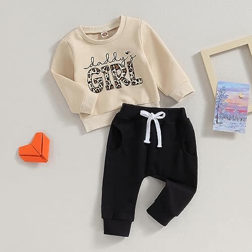 Toddler Baby Girl Clothes Daddys Girl Long Sleeve Pullover Sweatshirt Stretch Jogger Pants Infant Fall Winter Outfit
