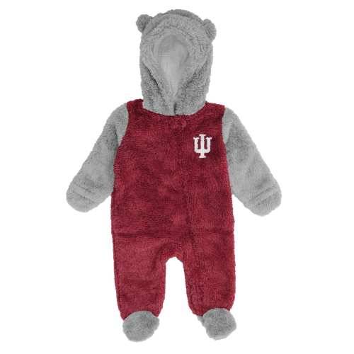 Indiana Hoosiers Newborn Game Nap Teddy Fleece Bunting Full-Zip Sleeper - Crimson/Gray