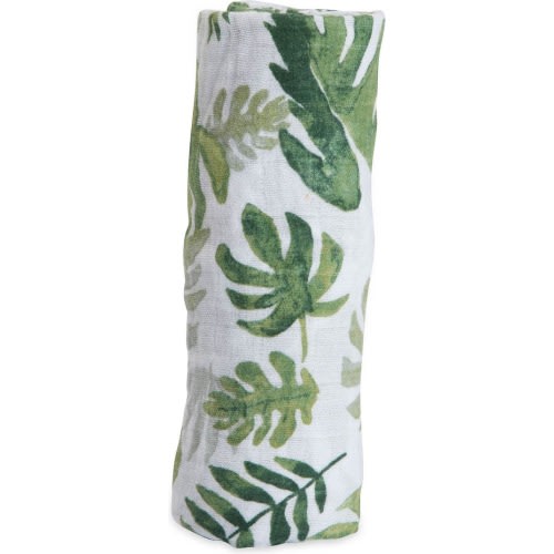 little unicorn Cotton Muslin Swaddle Blanket, Tropical Leaf