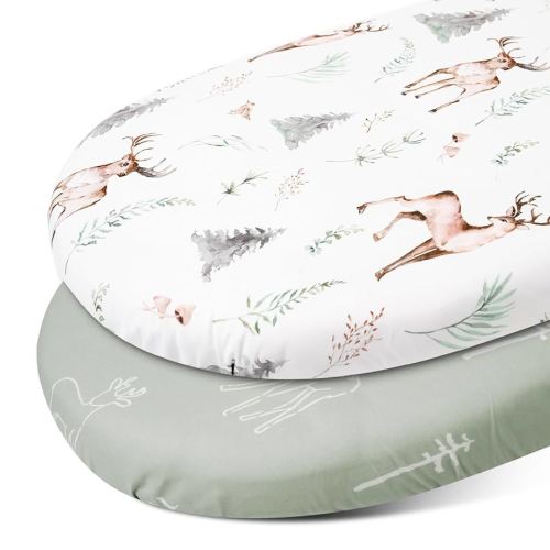 Gllquen Baby Bassinet Sheets Set 2-Pack, Breathable Cozy Bassinet Fitted Sheet Universal Fit Standard Mattress Oval Rectangle Cradle Baby Sheets for Baby Boy Girls Unisex 32"x16" (Reindeer)
