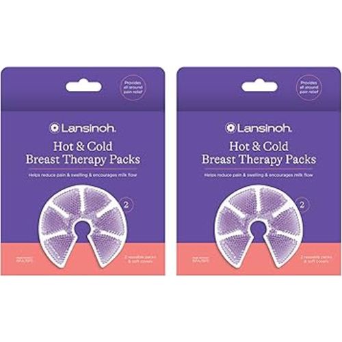 Lansinoh Breast Therapy Packs, Hot and Cold Breast-Pads with 2 Soft Covers, Postpartum Essentials for Nipple Pain Relief, Mastitis, Engorgement, Support for Breastfeeding and Pump Aid, 4 Pack