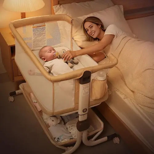 Baby Bassinet Bedside Sleeper, Upgraded Stability Bedside Crib with Full Mesh Sides, Soft Sheet, 6-Height Adjustment, Storage Basket, Easy Folding Portable Bassinet for Newborns, Oatmeal