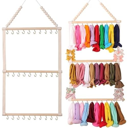 YOcity Headband Holder Organizer for Girls' Hair Accessories - Bow, Clip, Tie, Headband Storage Hanging Decor for Nursery Toddler Girls' Room (Beige)