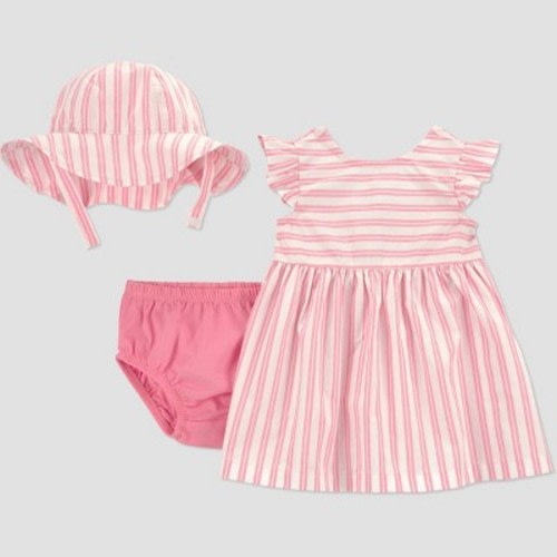 Carter's Just One You® Baby Girls' 2pc Striped Dress & Hat Set - Pink 3M
