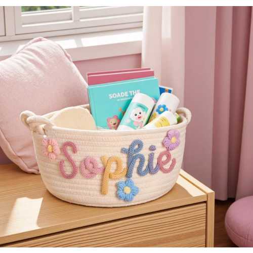 Personalized Baby Gift Basket Custom 3D Name Woven Nursery Storage Newborn Shower Present