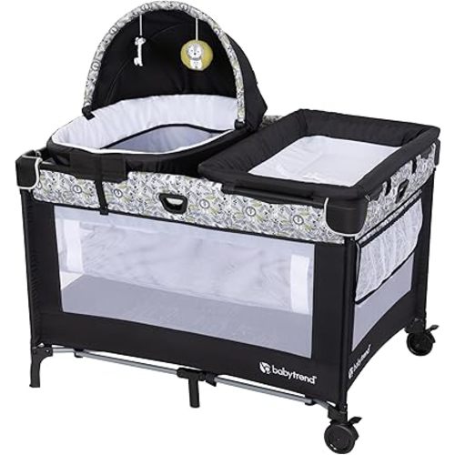 Baby Trend Nursery Den Playard with Snooze Pod and Flip Over Changer, Hidden Jungle Trio