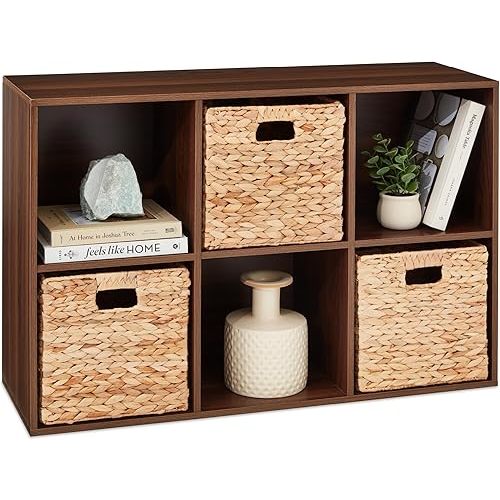 Best Choice Products 6-Cube Storage Organizer, 11in Shelf Opening, Bookcase, Display Shelf, Customizable w/ 3 Removable Back Panels – Walnut